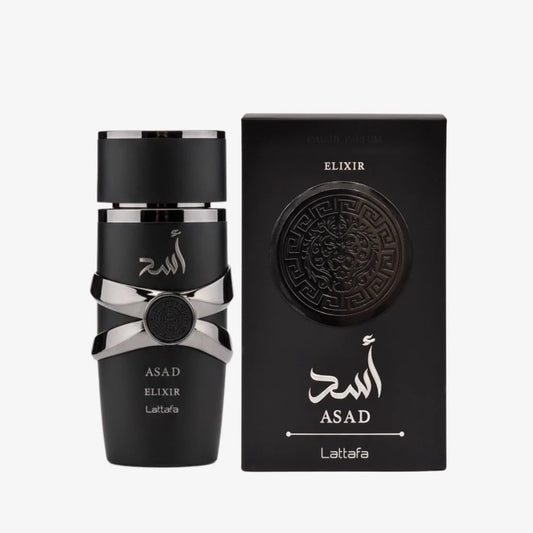 Lattafa Asad Elixir, Asad Elixir EDP, Lattafa perfume for men, Asad Elixir for men, men's Eau de Parfum, men's fragrance, Lattafa men's perfume, 100ml men's perfume, 3.4 oz fragrance